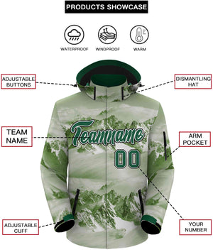 Custom Green White-Black Graffiti Pattern Outdoor Personalized Waterproof Jacket for Climbing