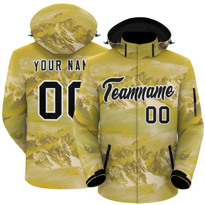 Custom Gold Black-White Graffiti Pattern Outdoor Personalized Waterproof Jacket for Climbing