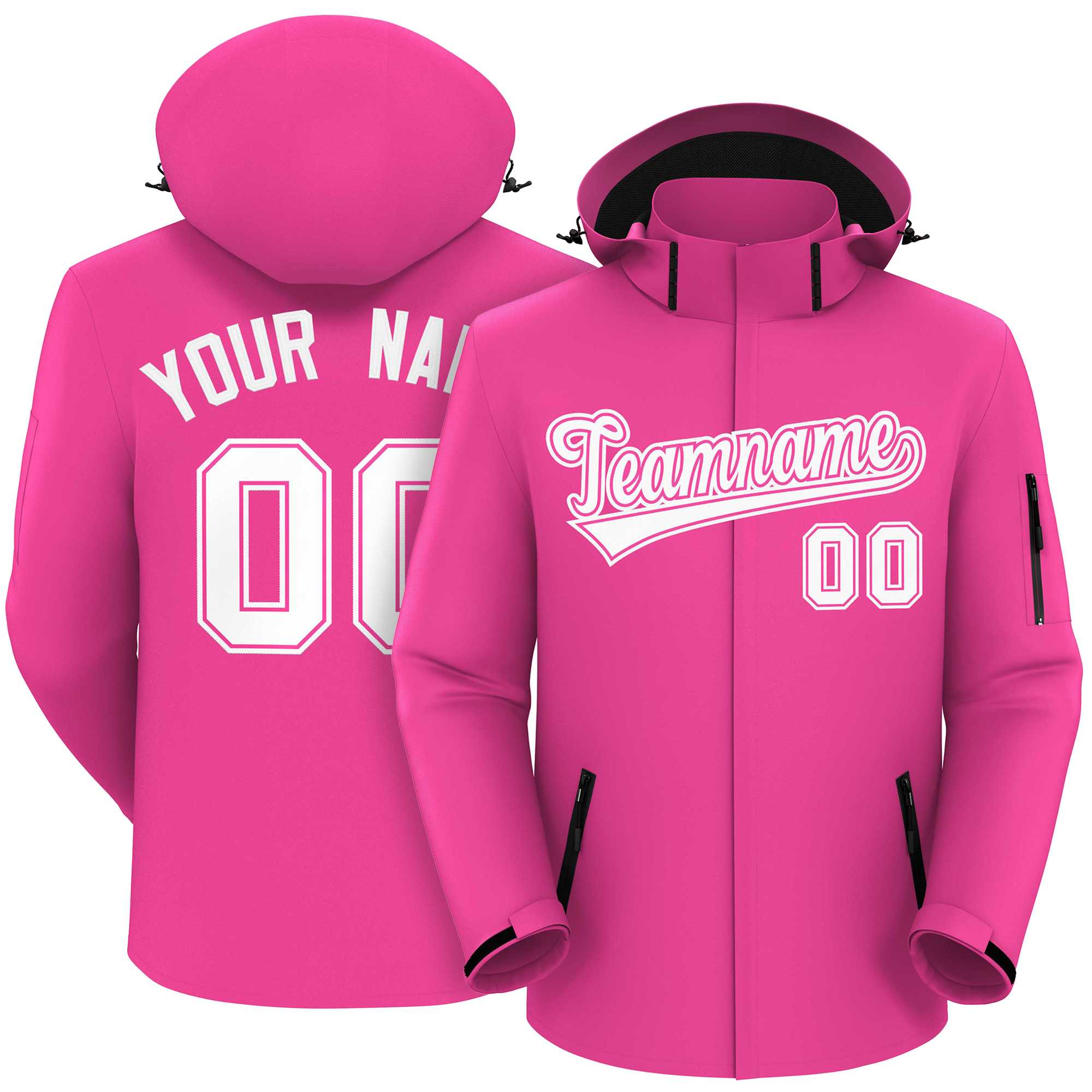 Custom Pink White-White Classic Style Waterproof Jacket