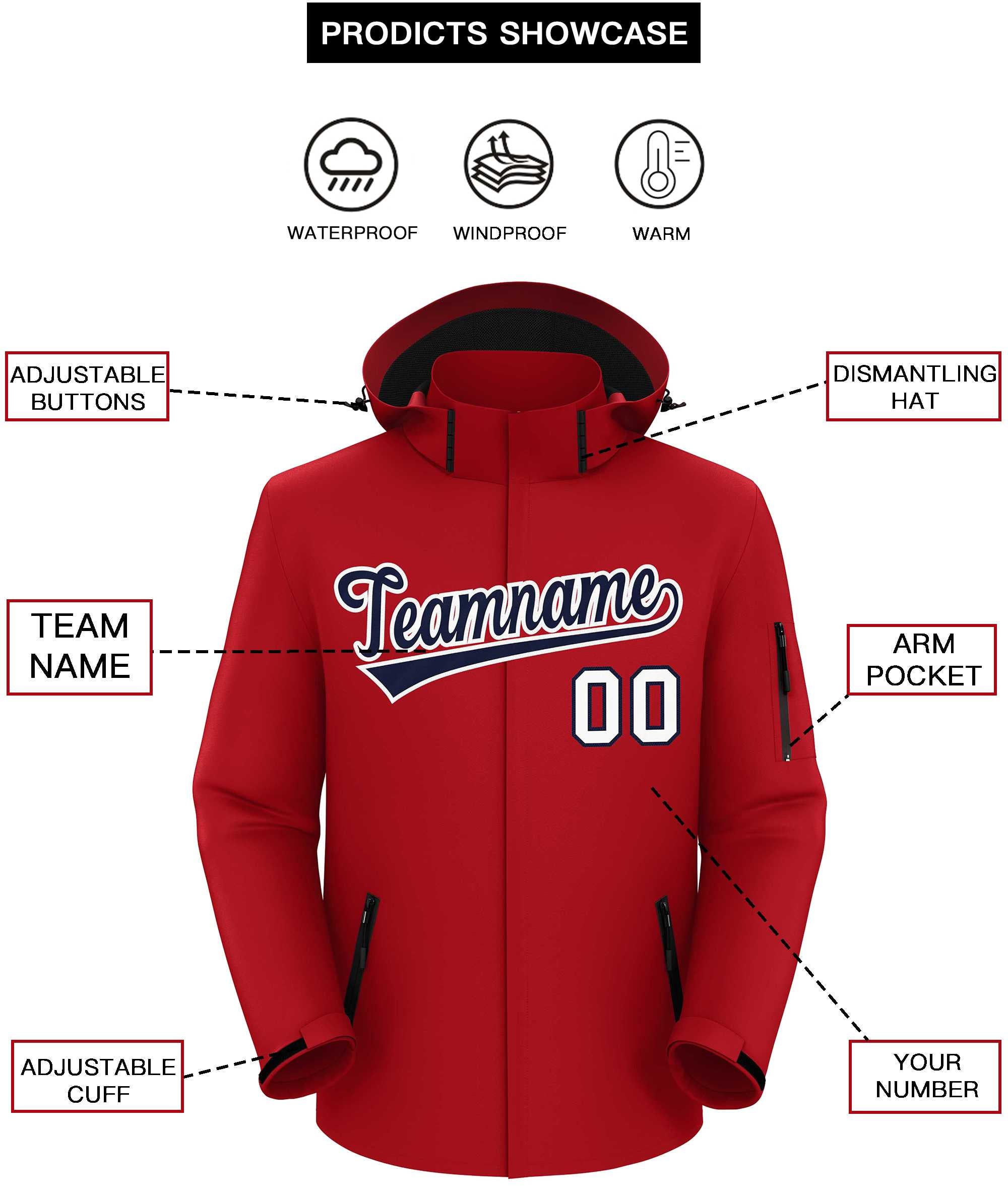 Custom Red Navy-White Classic Style Waterproof Jacket