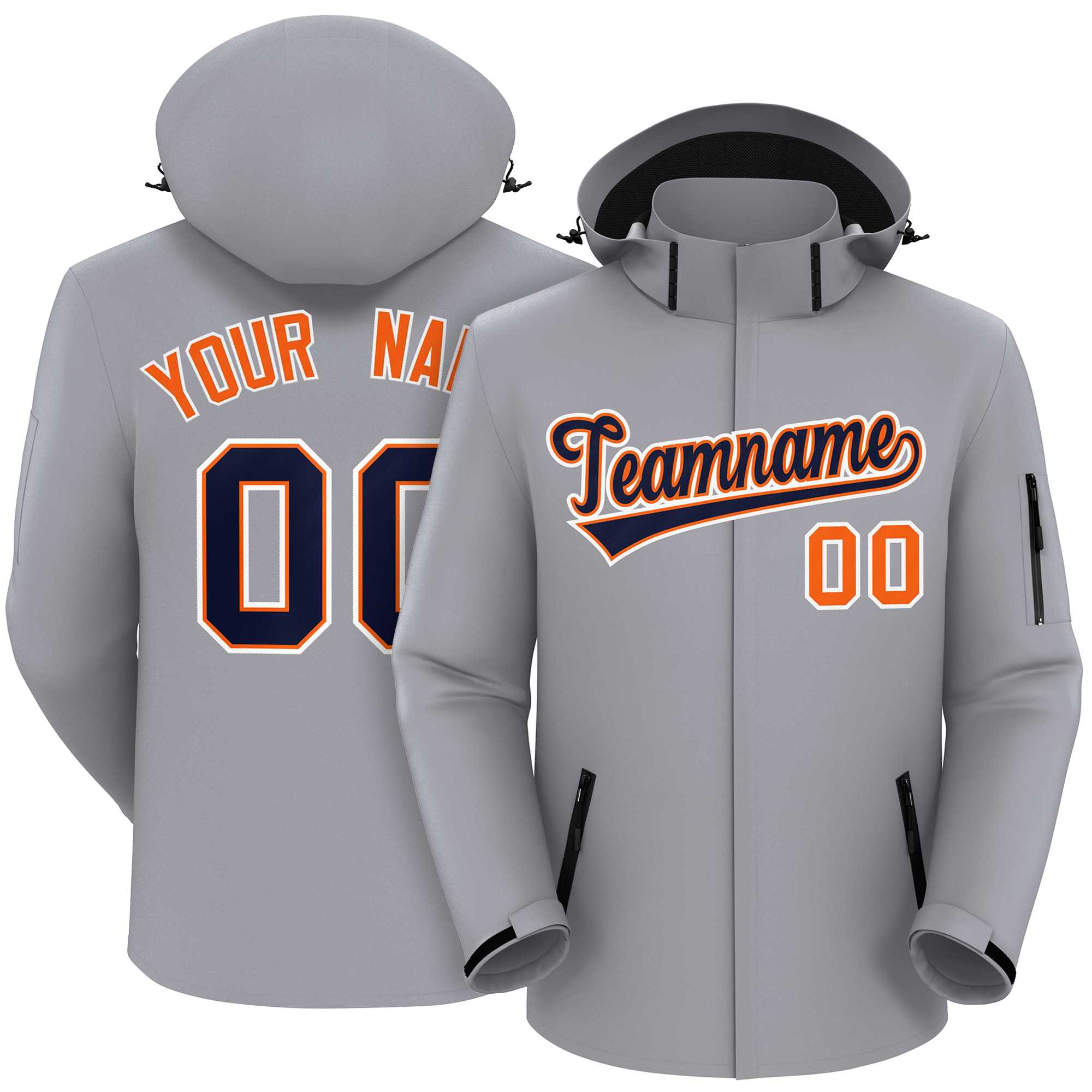 Custom Gray Navy-White Classic Style Waterproof Jacket