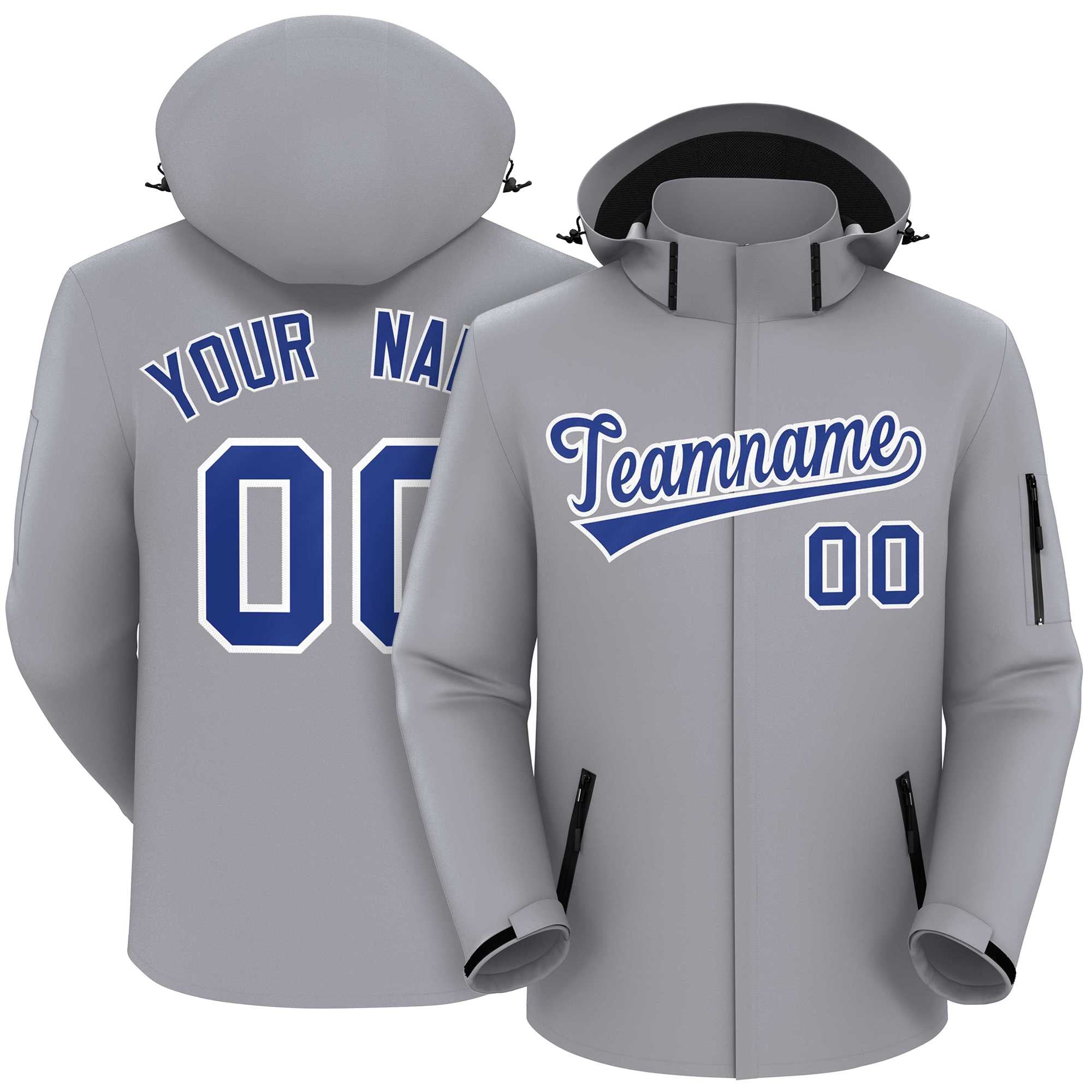 Custom Gray Royal-White Classic Style Waterproof Jacket