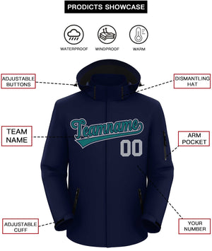 Custom Navy Teal-Gray Classic Style Waterproof Jacket