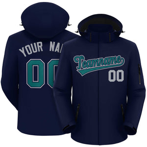 Custom Navy Teal-Gray Classic Style Waterproof Jacket