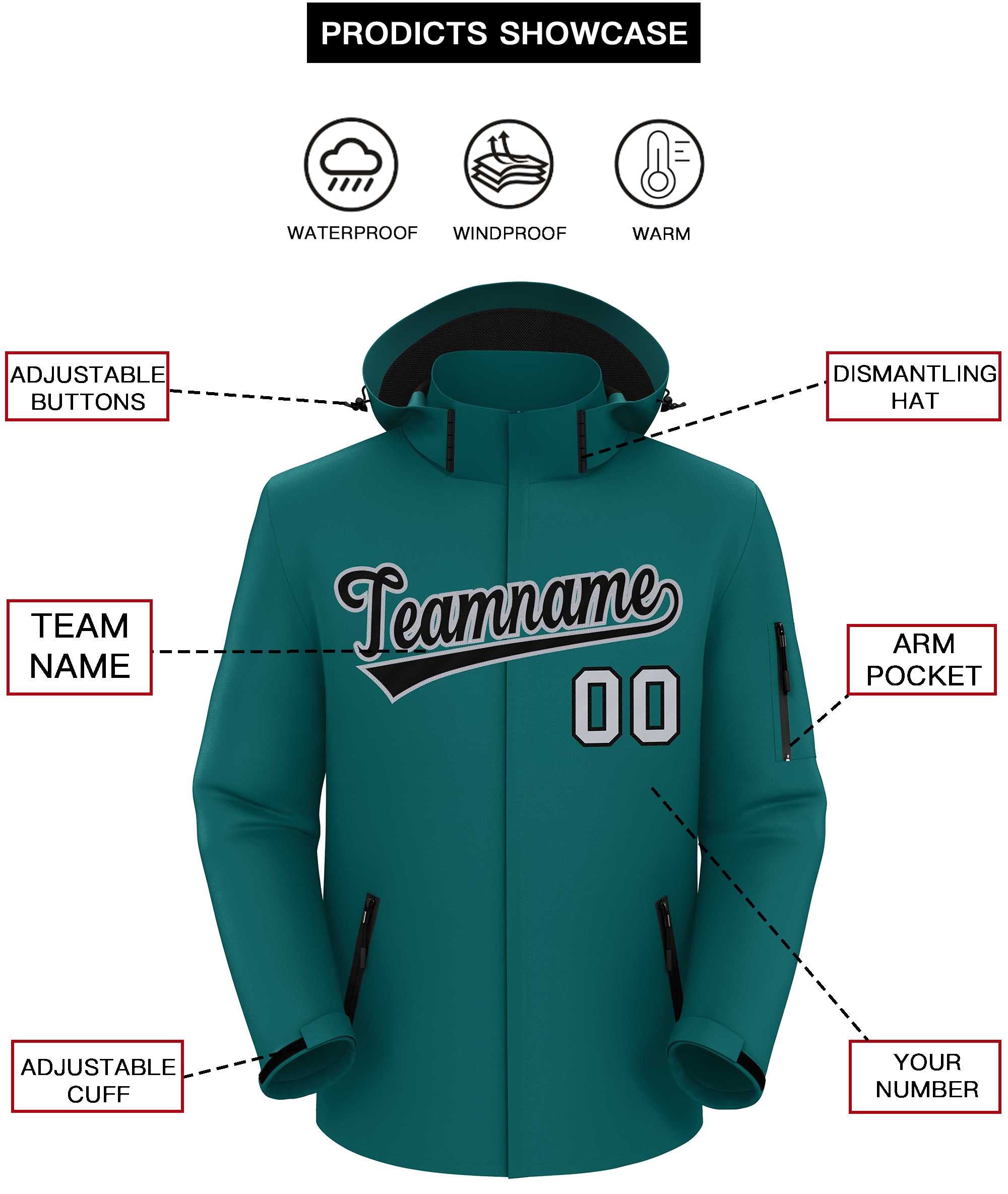 Custom Teal Black-Gray Classic Style Waterproof Jacket