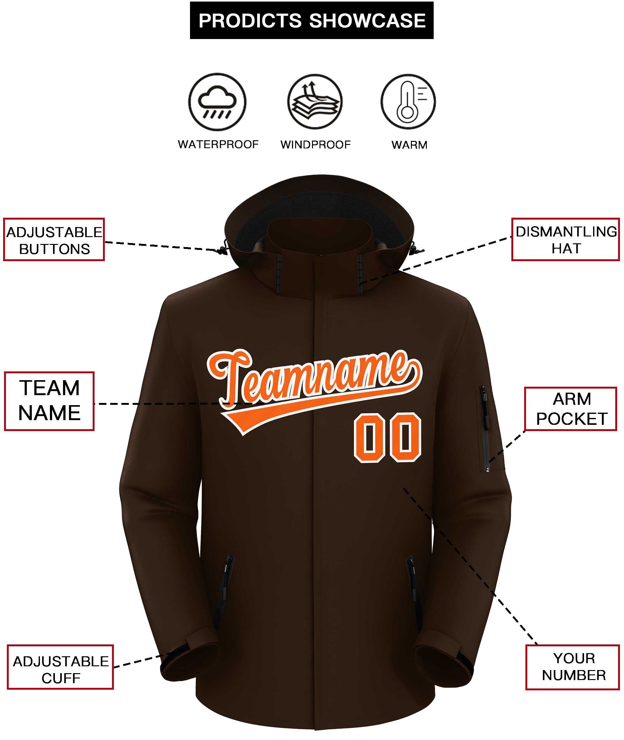 Custom Brown Orange-White Classic Style Waterproof Jacket