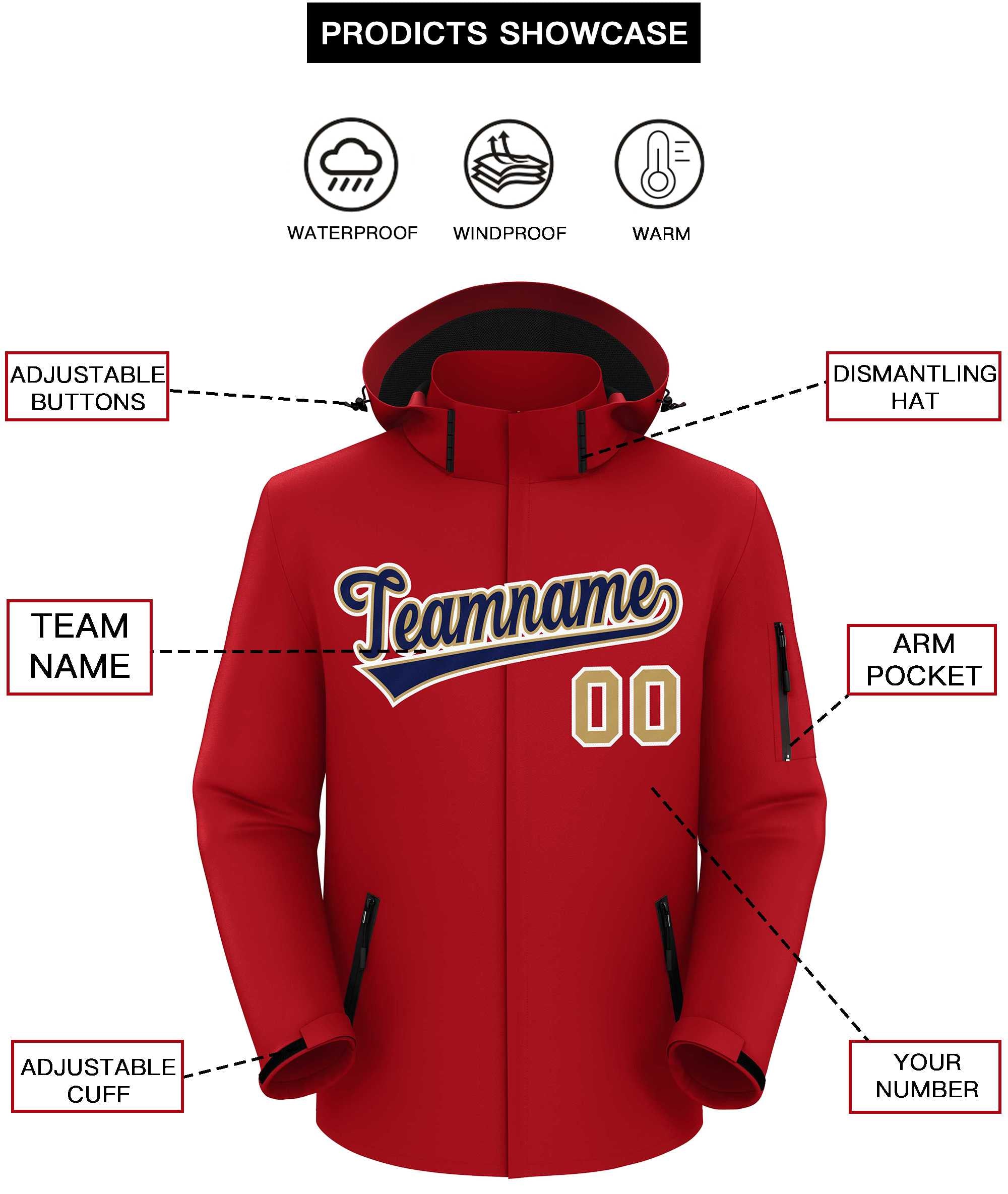 Custom Red Navy-White Classic Style Waterproof Jacket