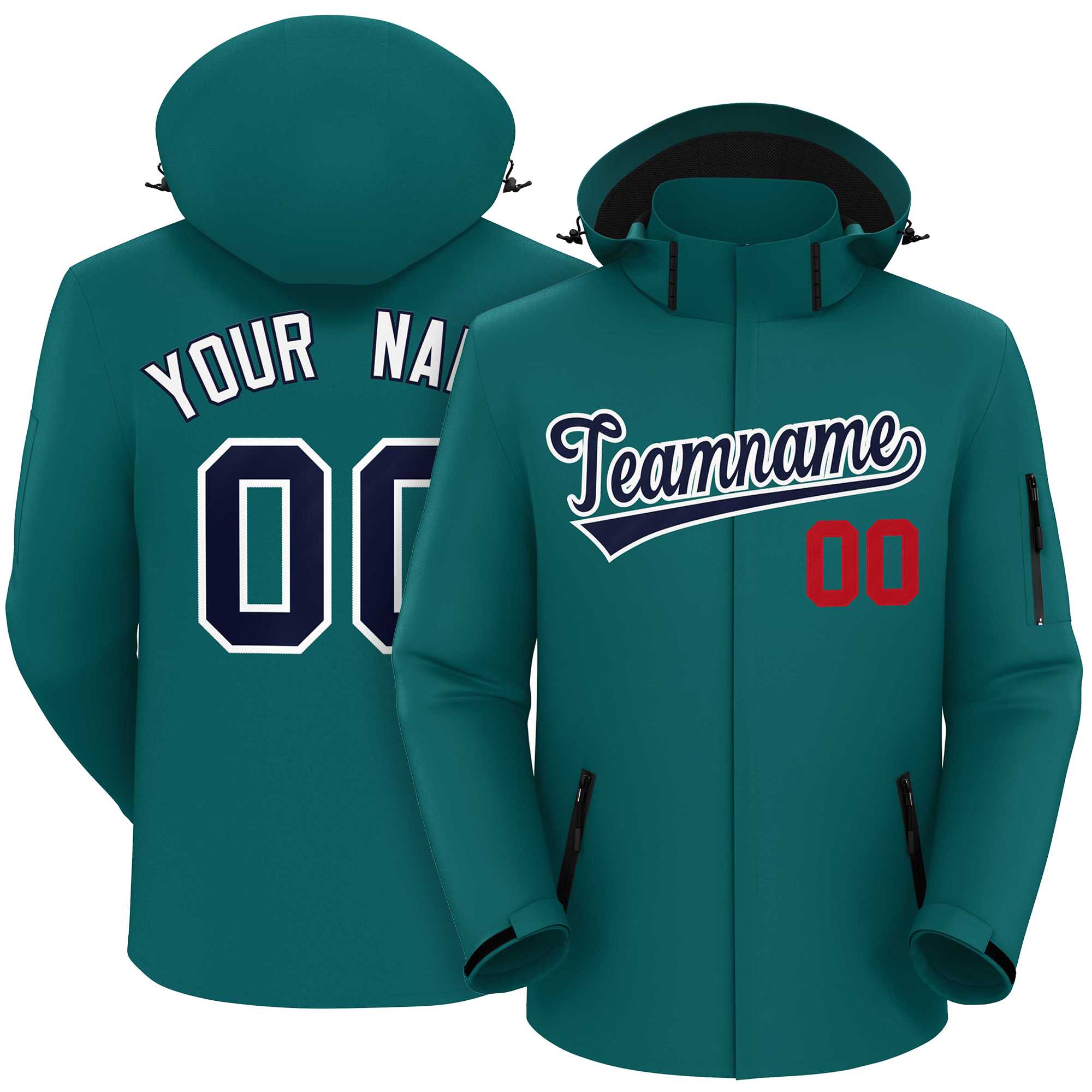 Custom Teal Navy-White Classic Style Waterproof Jacket