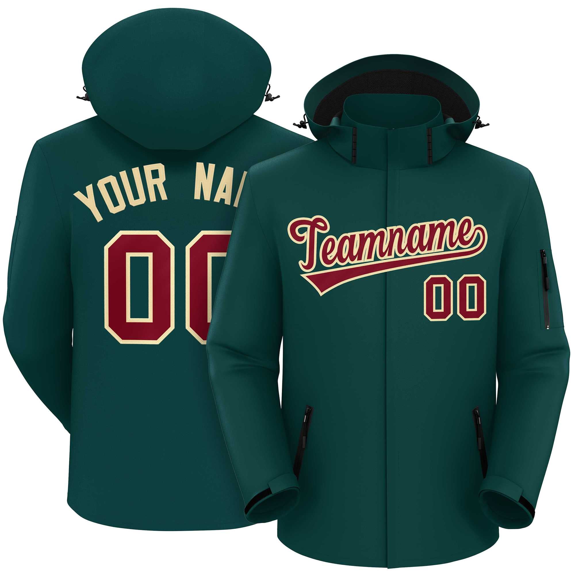 Custom Midnight Green Crimson-Khaki Classic Style Waterproof Jacket