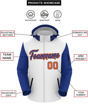 Custom White Royal-Orange Raglan Sleeves Waterproof Jacket