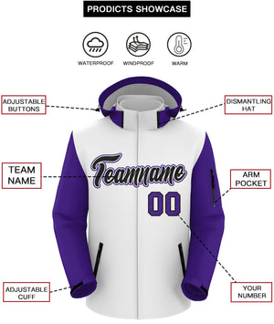 Custom White Purple-Black Raglan Sleeves Waterproof Jacket