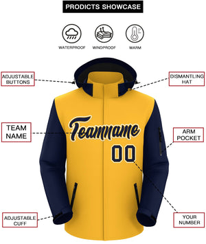 Custom Gold Navy-White Raglan Sleeves Waterproof Jacket