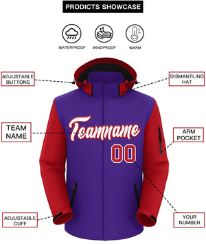 Custom Purple Red-White Raglan Sleeves Waterproof Jacket