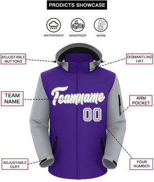 Custom Purple Gray-White Raglan Sleeves Waterproof Jacket