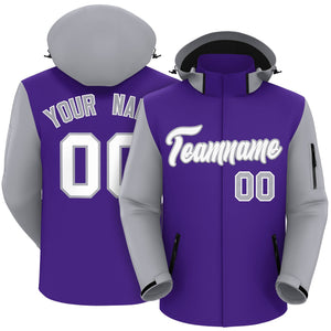 Custom Purple Gray-White Raglan Sleeves Waterproof Jacket