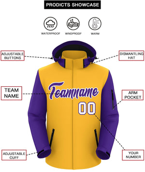 Custom Gold Purple-White Raglan Sleeves Waterproof Jacket