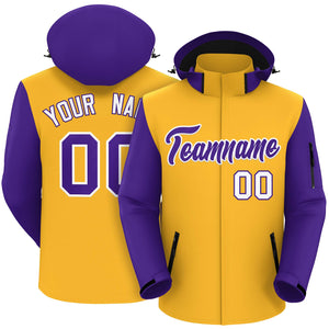 Custom Gold Purple-White Raglan Sleeves Waterproof Jacket