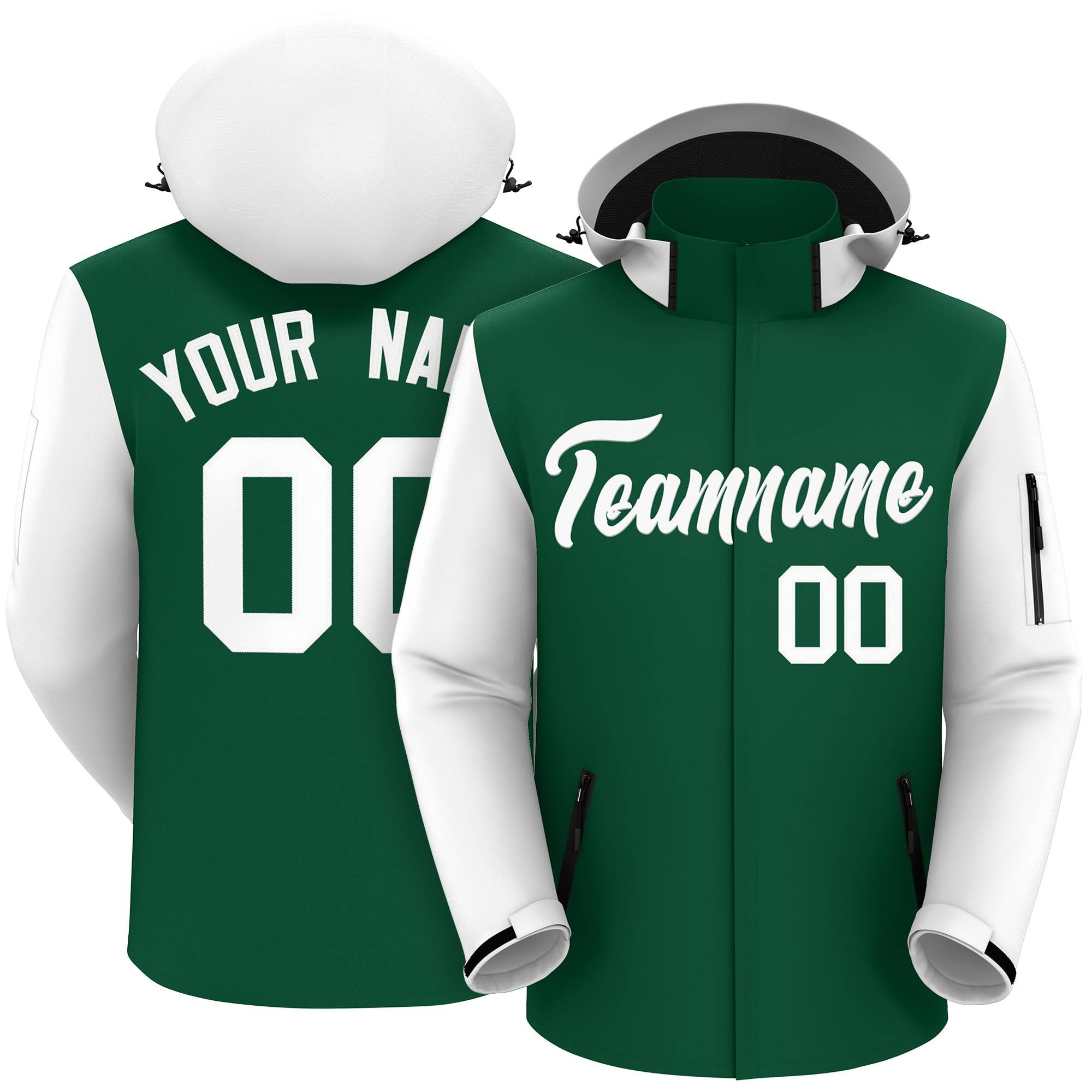 Custom Green White Raglan Sleeves Waterproof Jacket