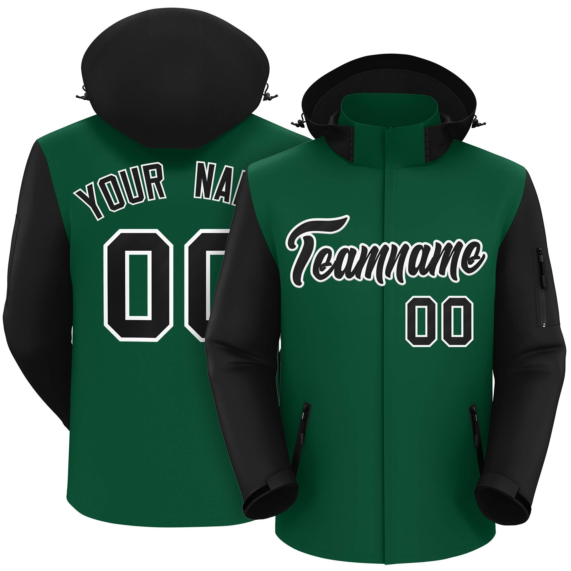 Custom Green Black-White Raglan Sleeves Waterproof Jacket