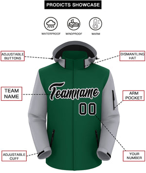 Custom Green Gray-Black Raglan Sleeves Waterproof Jacket