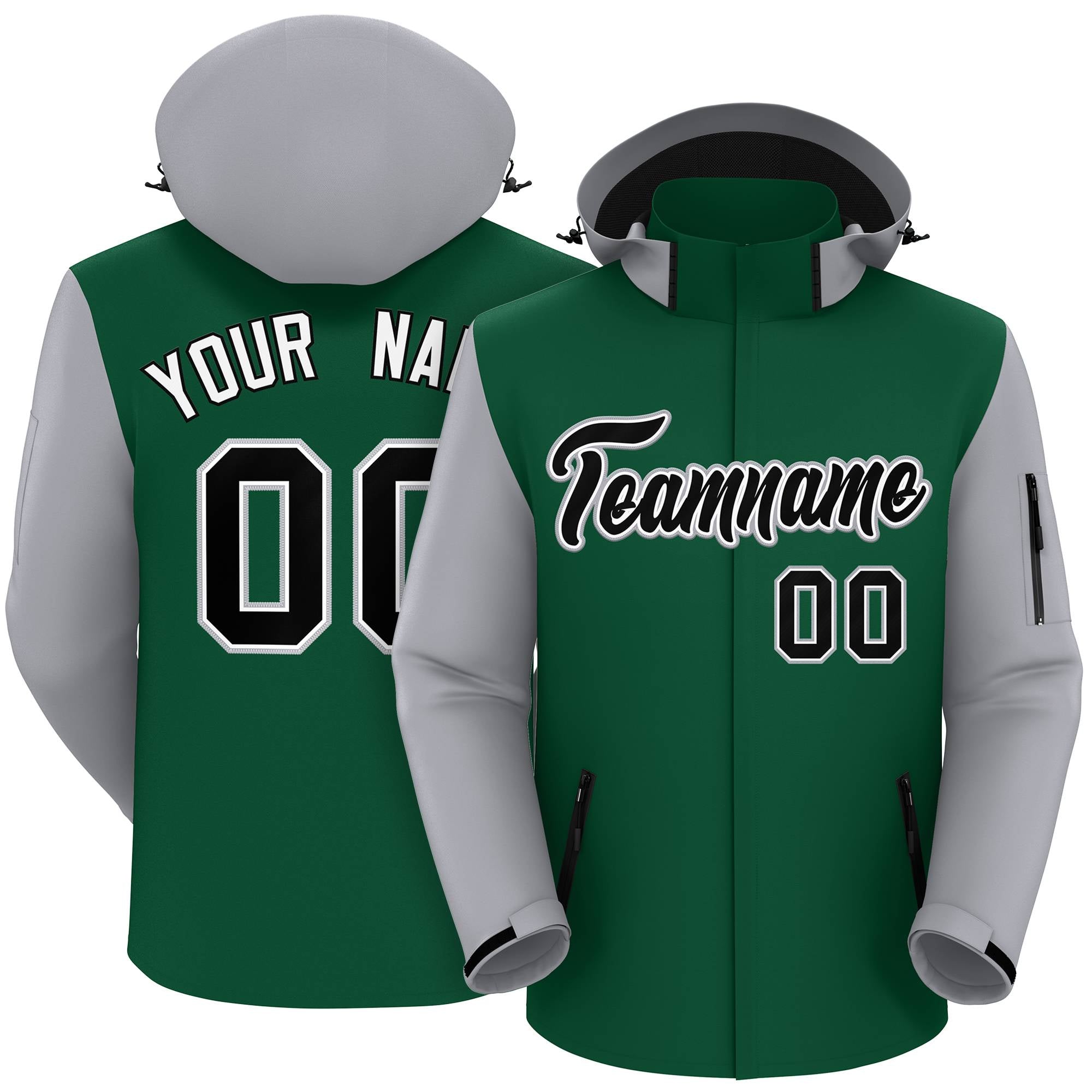 Custom Green Gray-Black Raglan Sleeves Waterproof Jacket