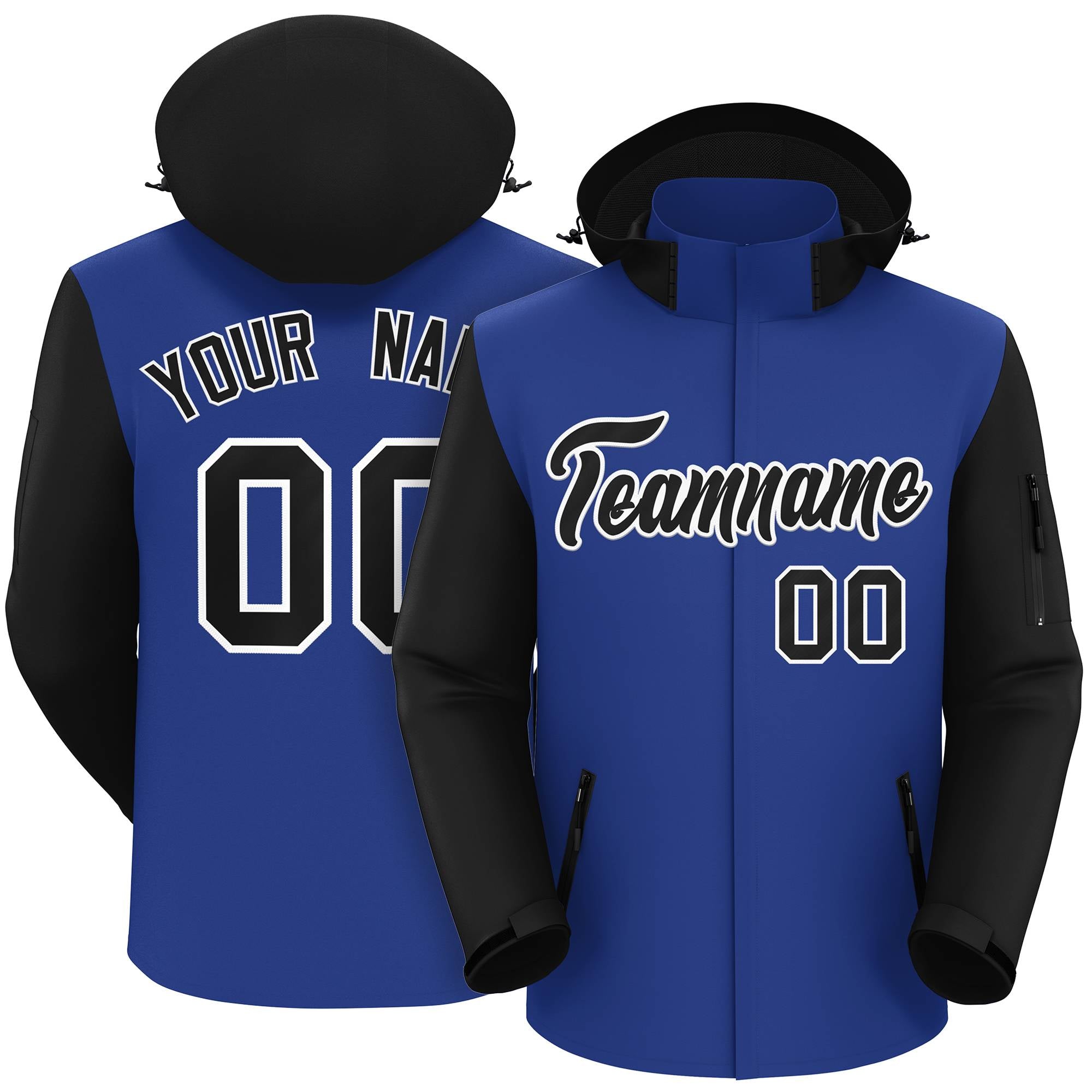 Custom Royal Black-White Raglan Sleeves Waterproof Jacket