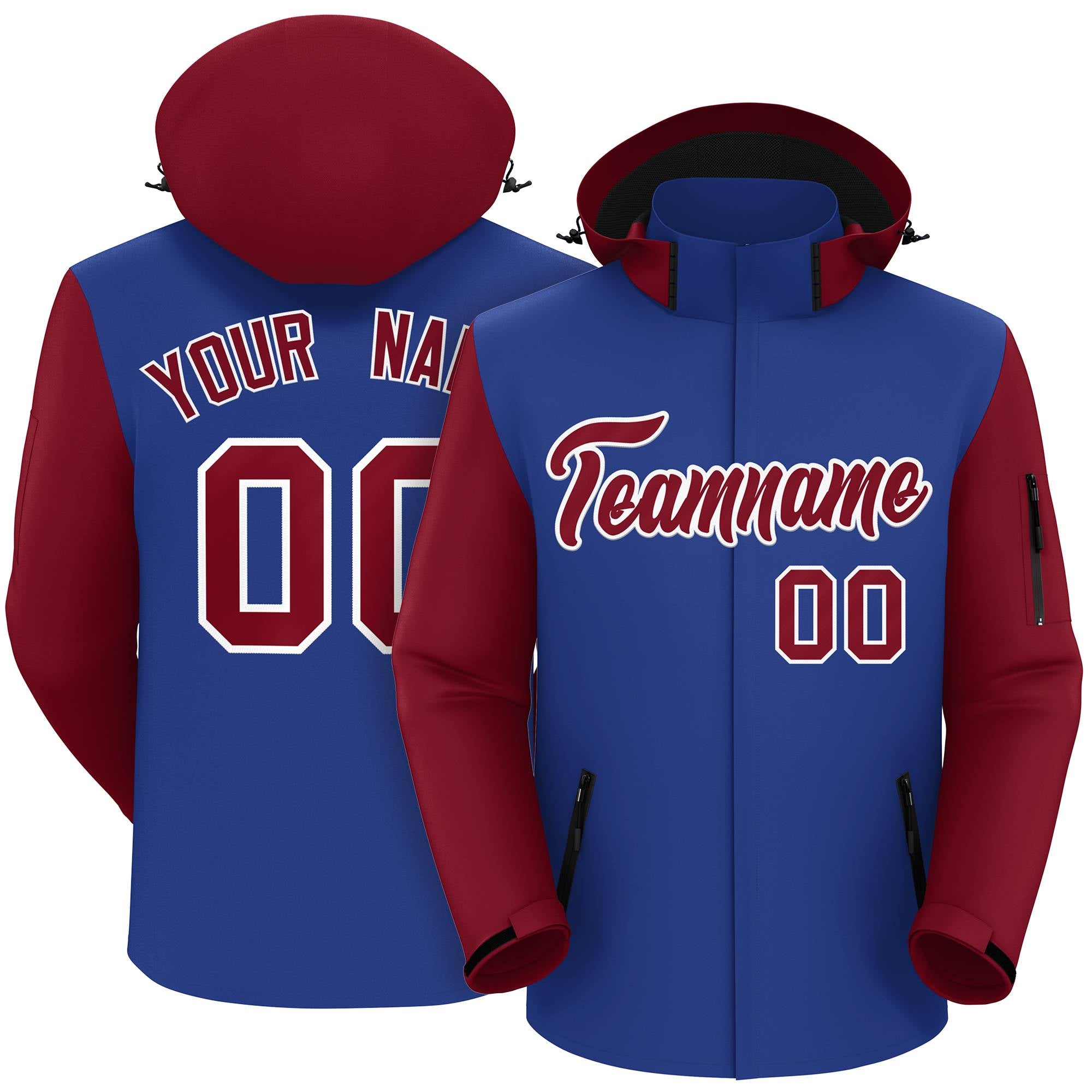 Custom Royal Crimson-White Raglan Sleeves Waterproof Jacket