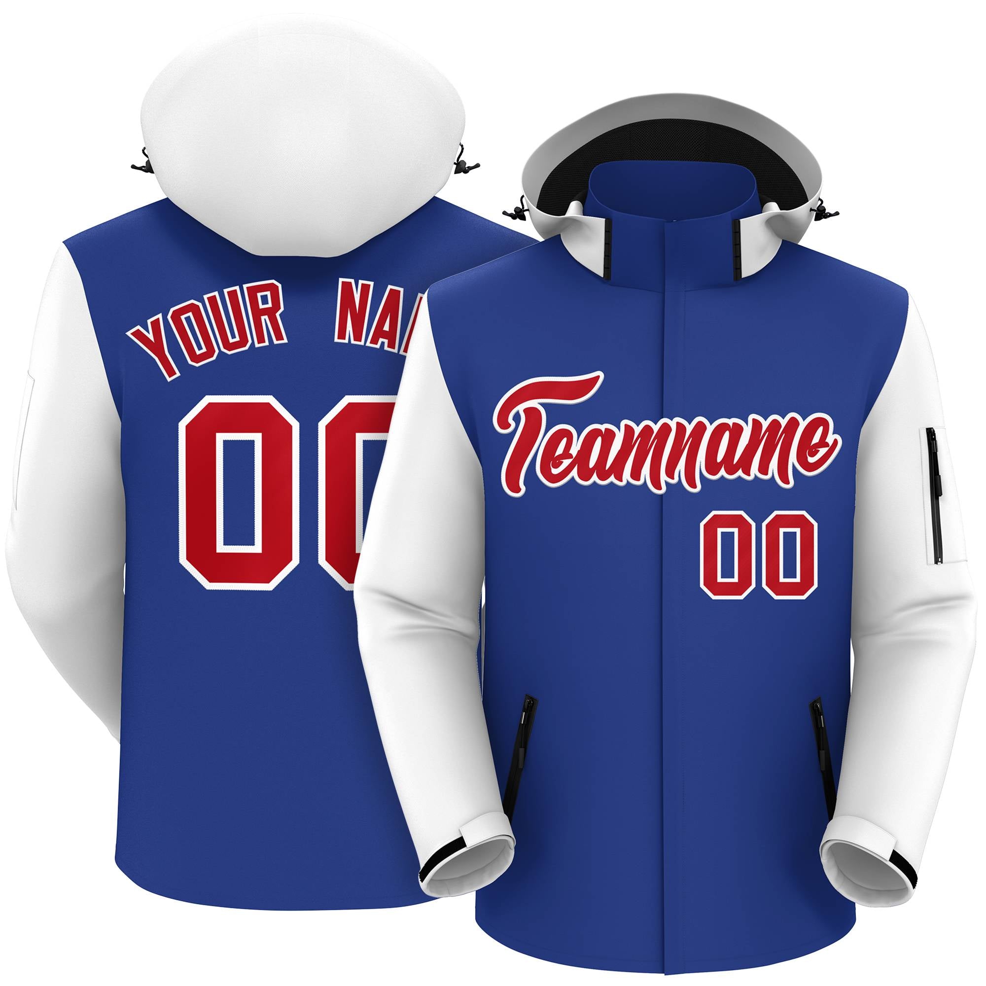 Custom Royal White-Red Raglan Sleeves Waterproof Jacket