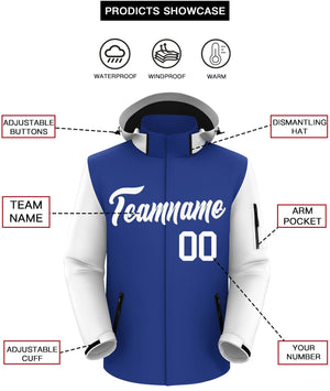 Custom Royal White Raglan Sleeves Waterproof Jacket