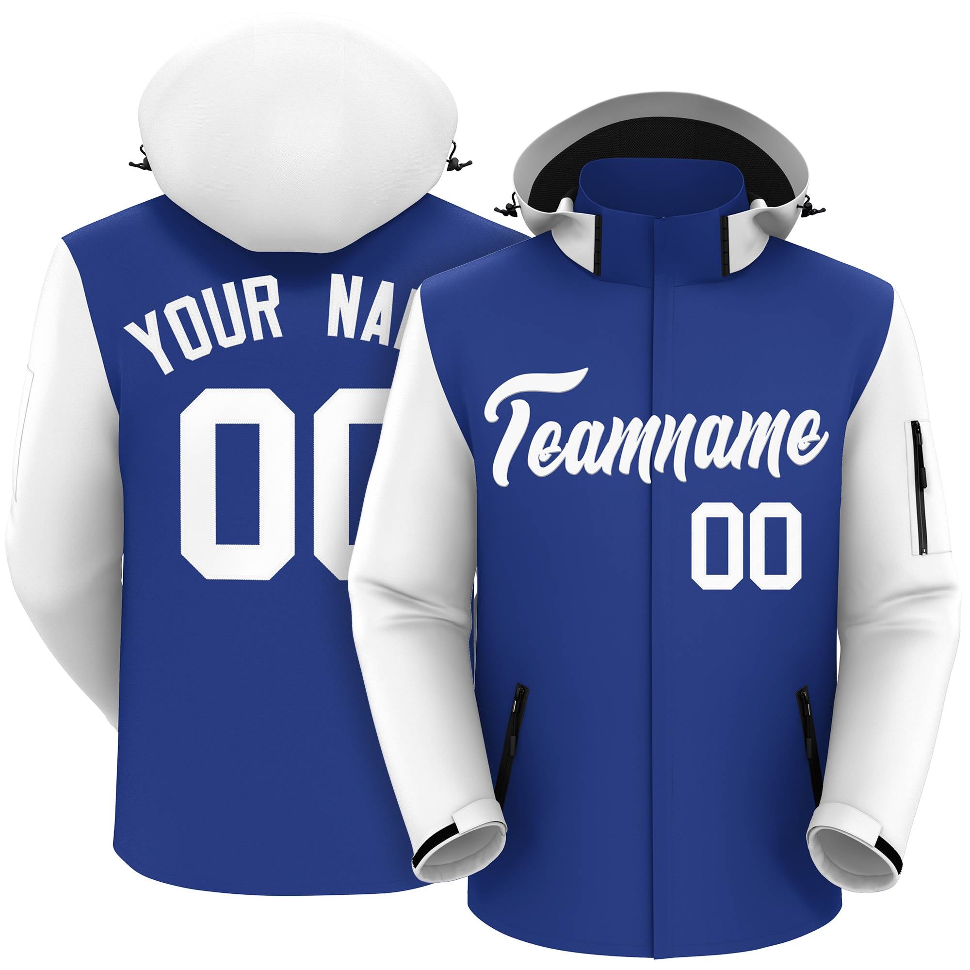 Custom Royal White Raglan Sleeves Waterproof Jacket