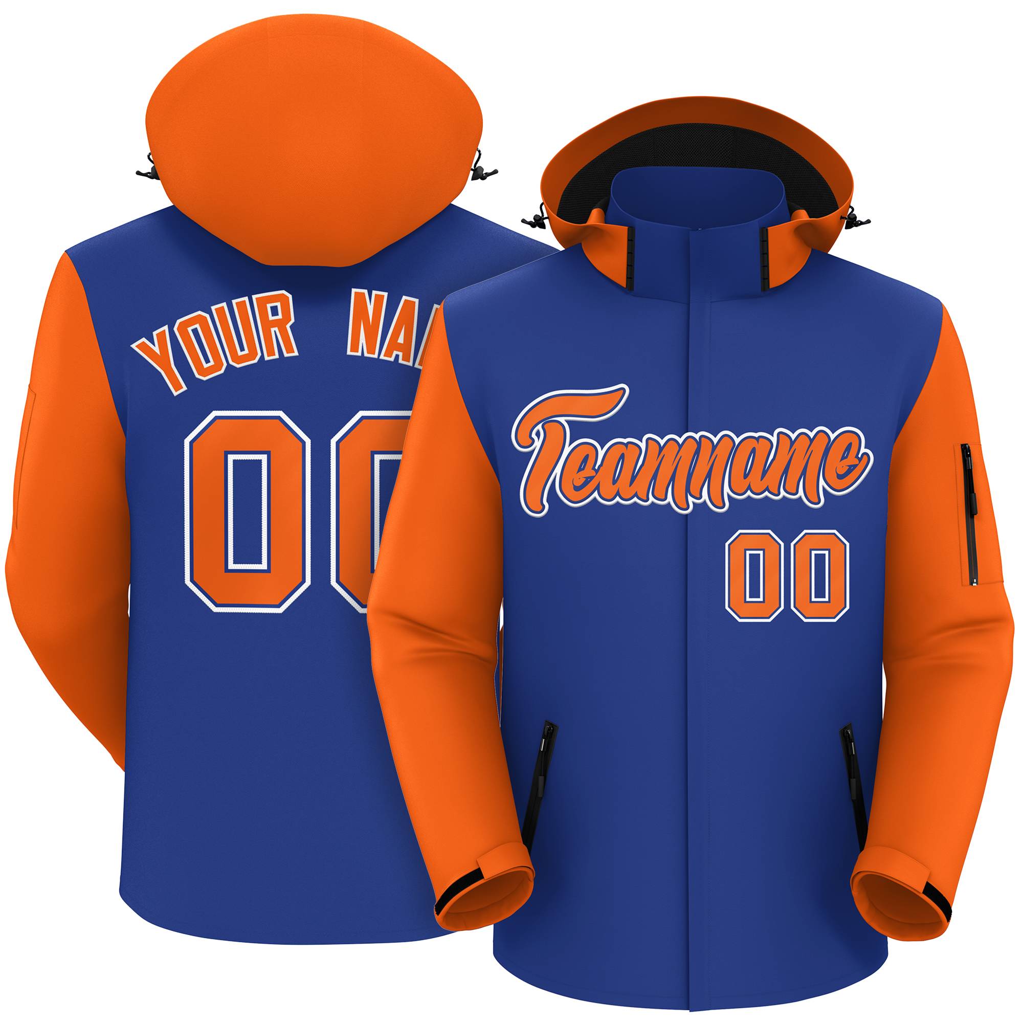 Custom Royal Orange-White Raglan Sleeves Waterproof Jacket