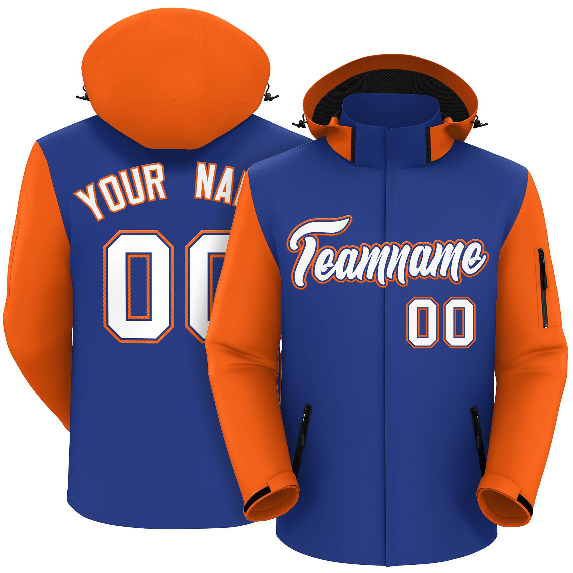 Custom Royal Orange-White Raglan Sleeves Waterproof Jacket