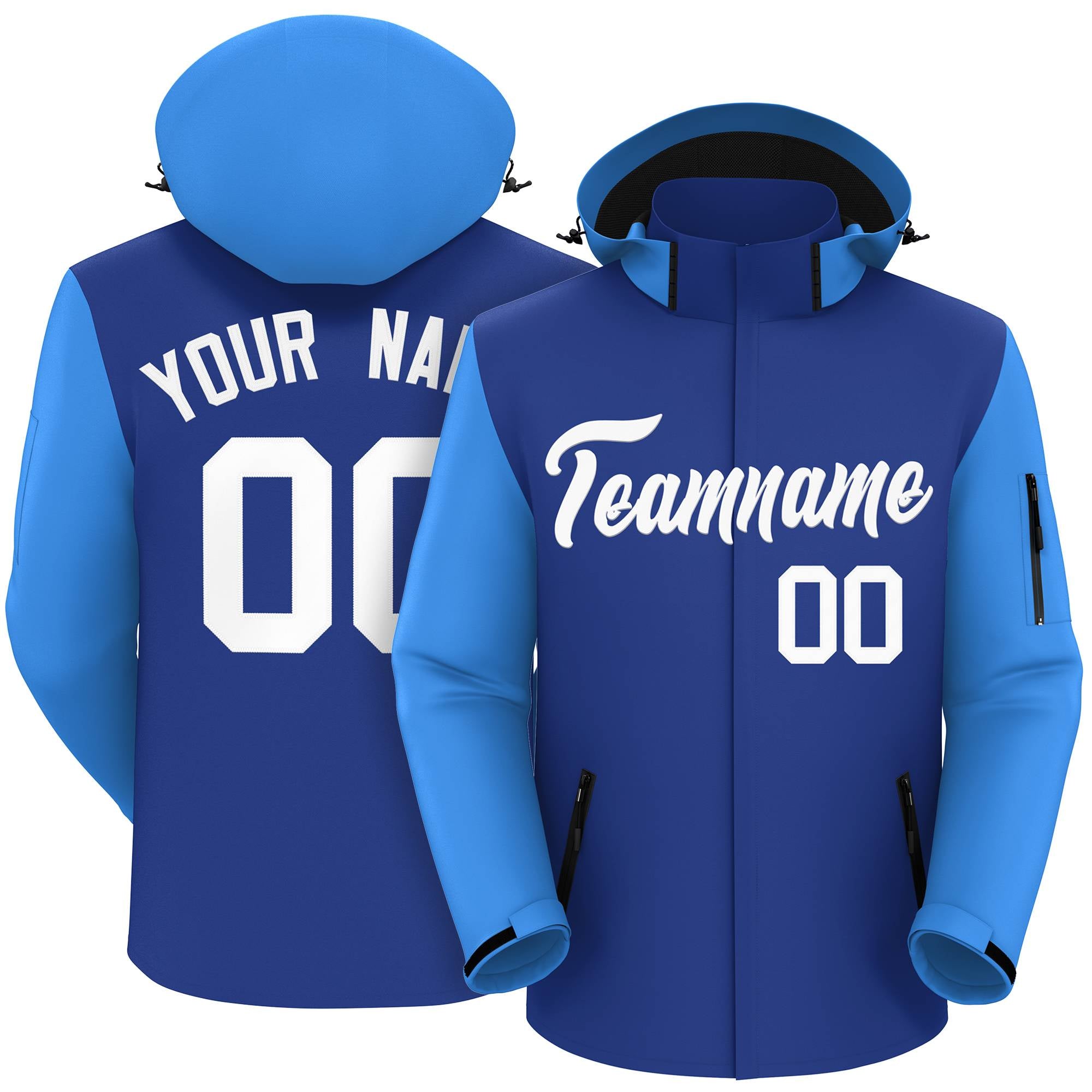 Custom Royal Powder Blue-White Raglan Sleeves Waterproof Jacket