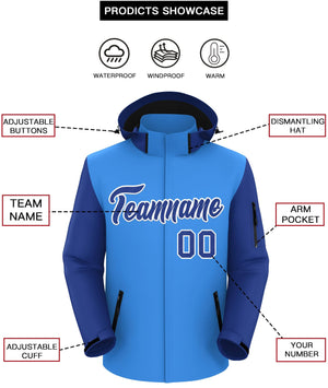 Custom Powder Blue Royal-White Raglan Sleeves Waterproof Jacket