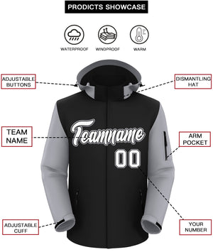 Custom Black Gray-White Raglan Sleeves Waterproof Jacket