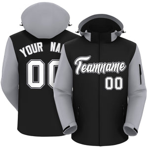 Custom Black Gray-White Raglan Sleeves Waterproof Jacket