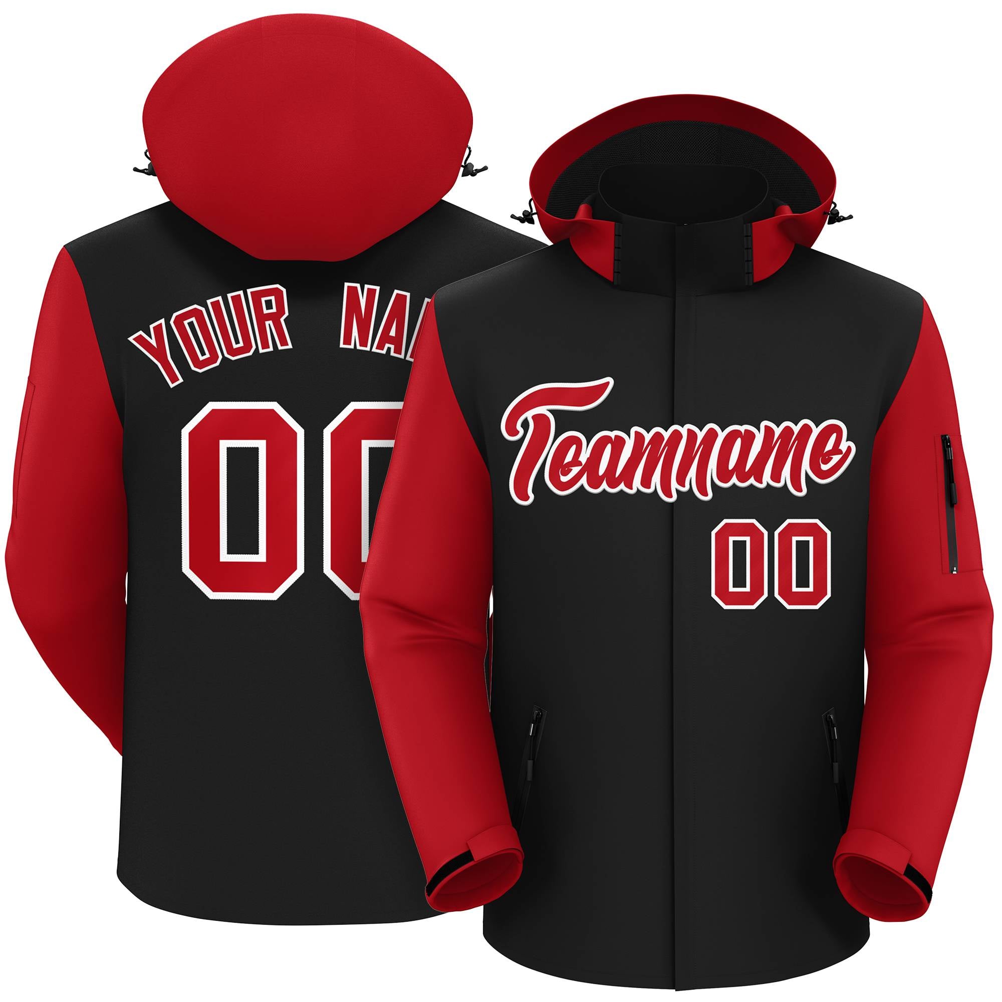 Custom Black Red-White Raglan Sleeves Waterproof Jacket