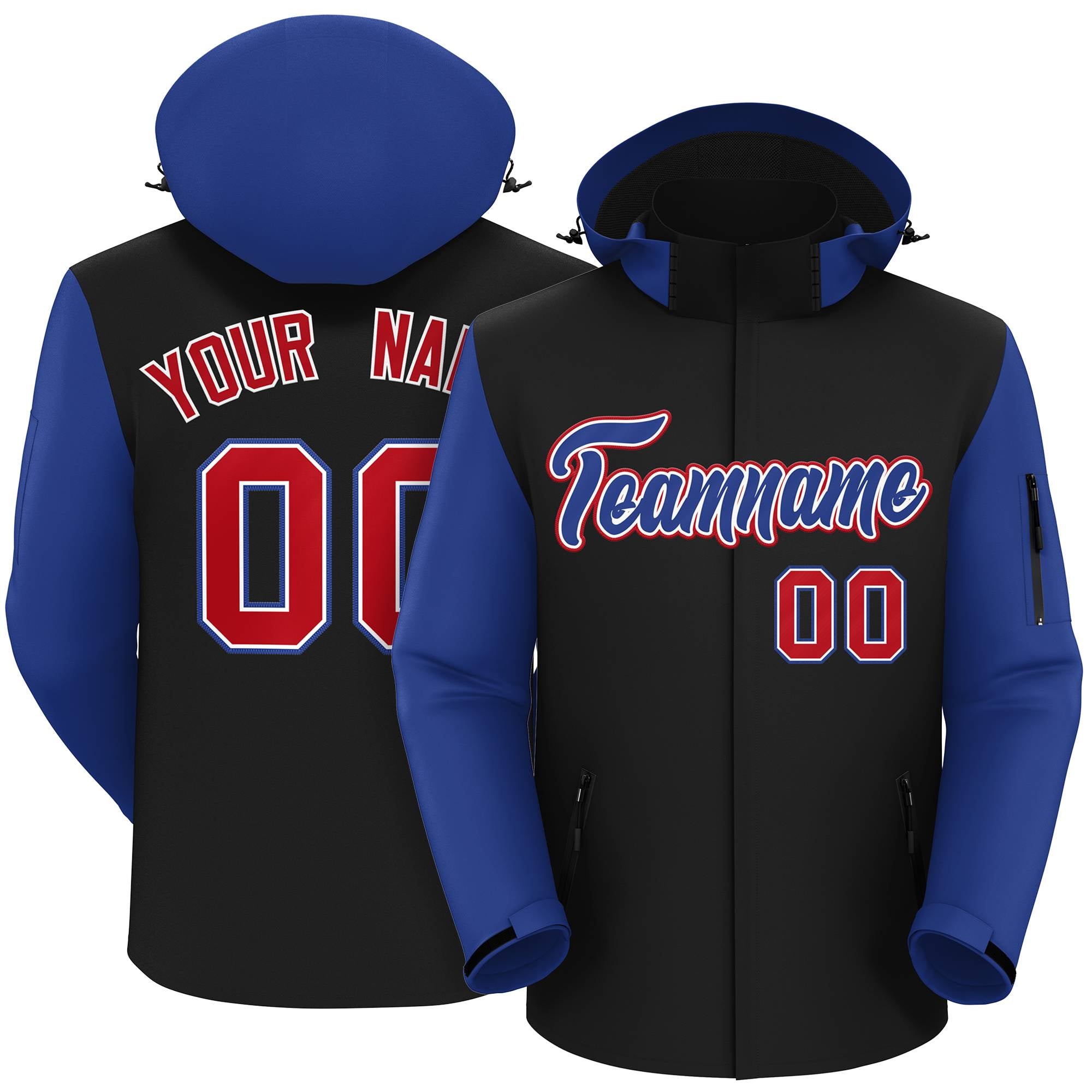 Custom Black Royal-Red Raglan Sleeves Waterproof Jacket