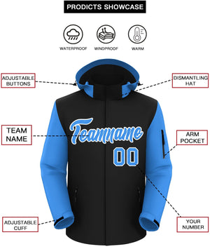 Custom Black Powder Blue-White Raglan Sleeves Waterproof Jacket