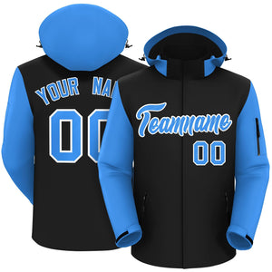 Custom Black Powder Blue-White Raglan Sleeves Waterproof Jacket