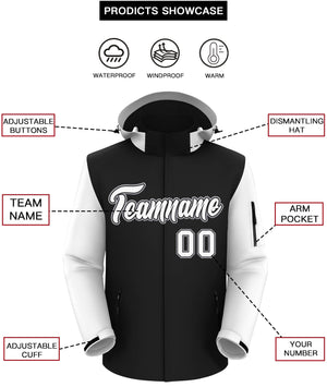 Custom Black White-Gray Raglan Sleeves Waterproof Jacket