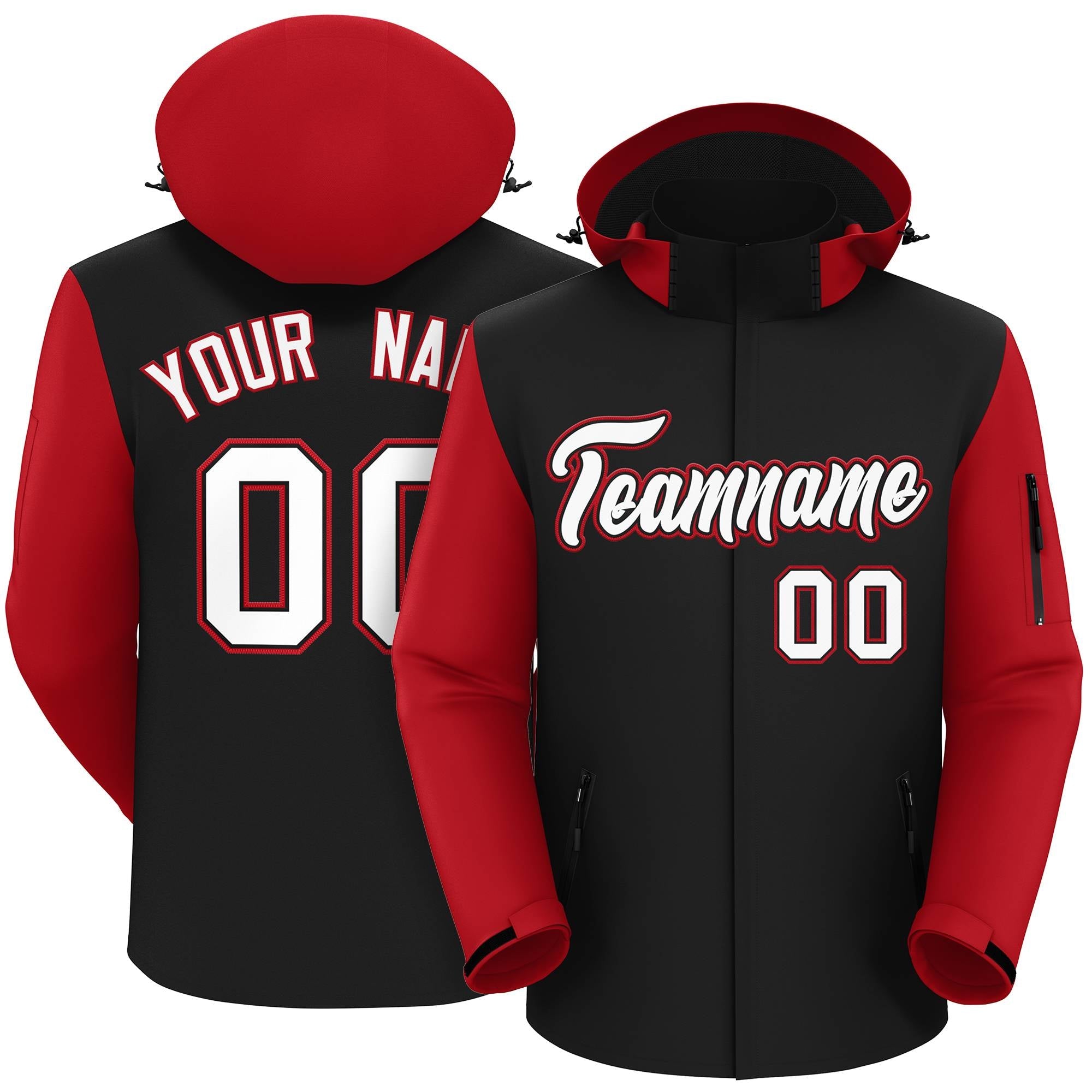 Custom Black Red-White Raglan Sleeves Waterproof Jacket