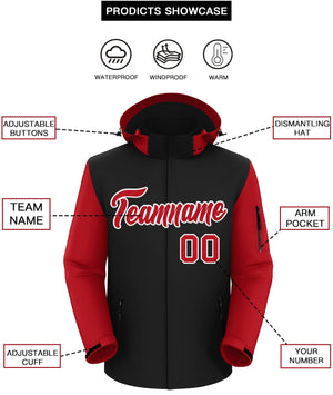 Custom Black Red-White Raglan Sleeves Waterproof Jacket