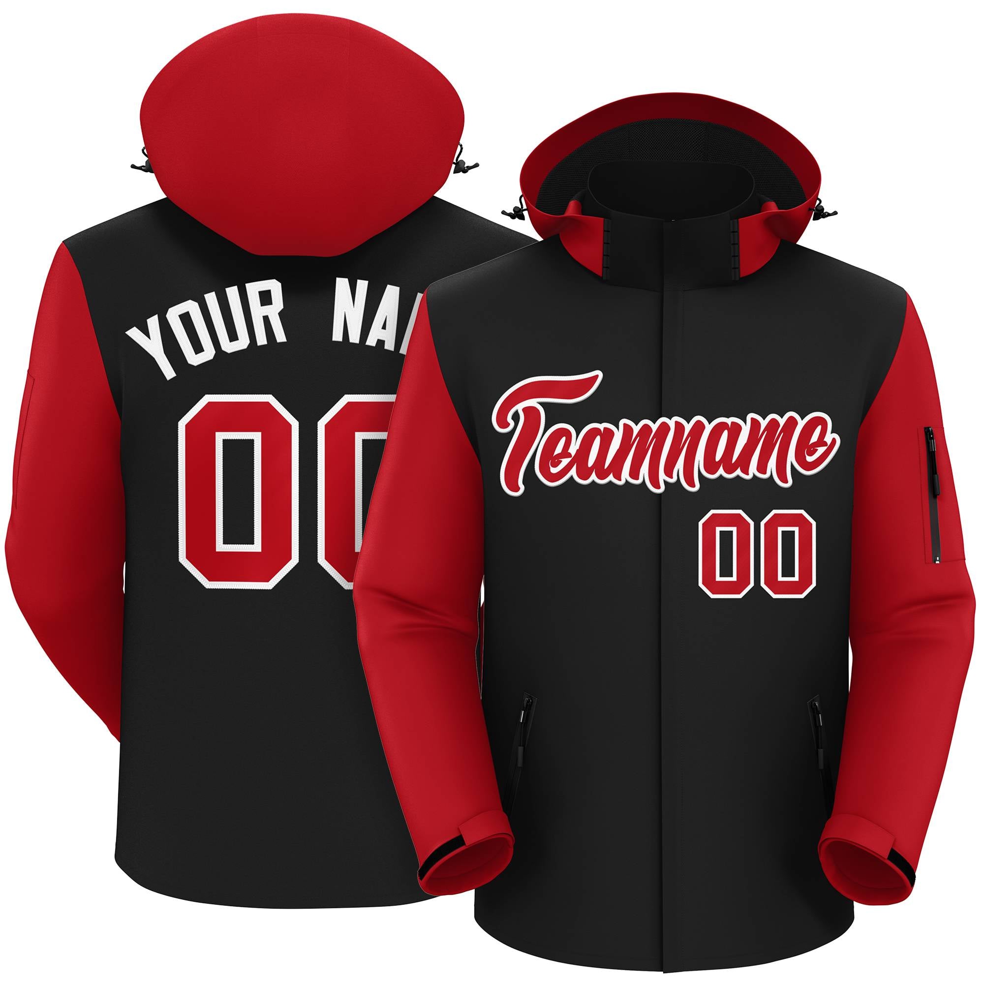 Custom Black Red-White Raglan Sleeves Waterproof Jacket