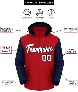 Custom Red Navy-White Raglan Sleeves Waterproof Jacket