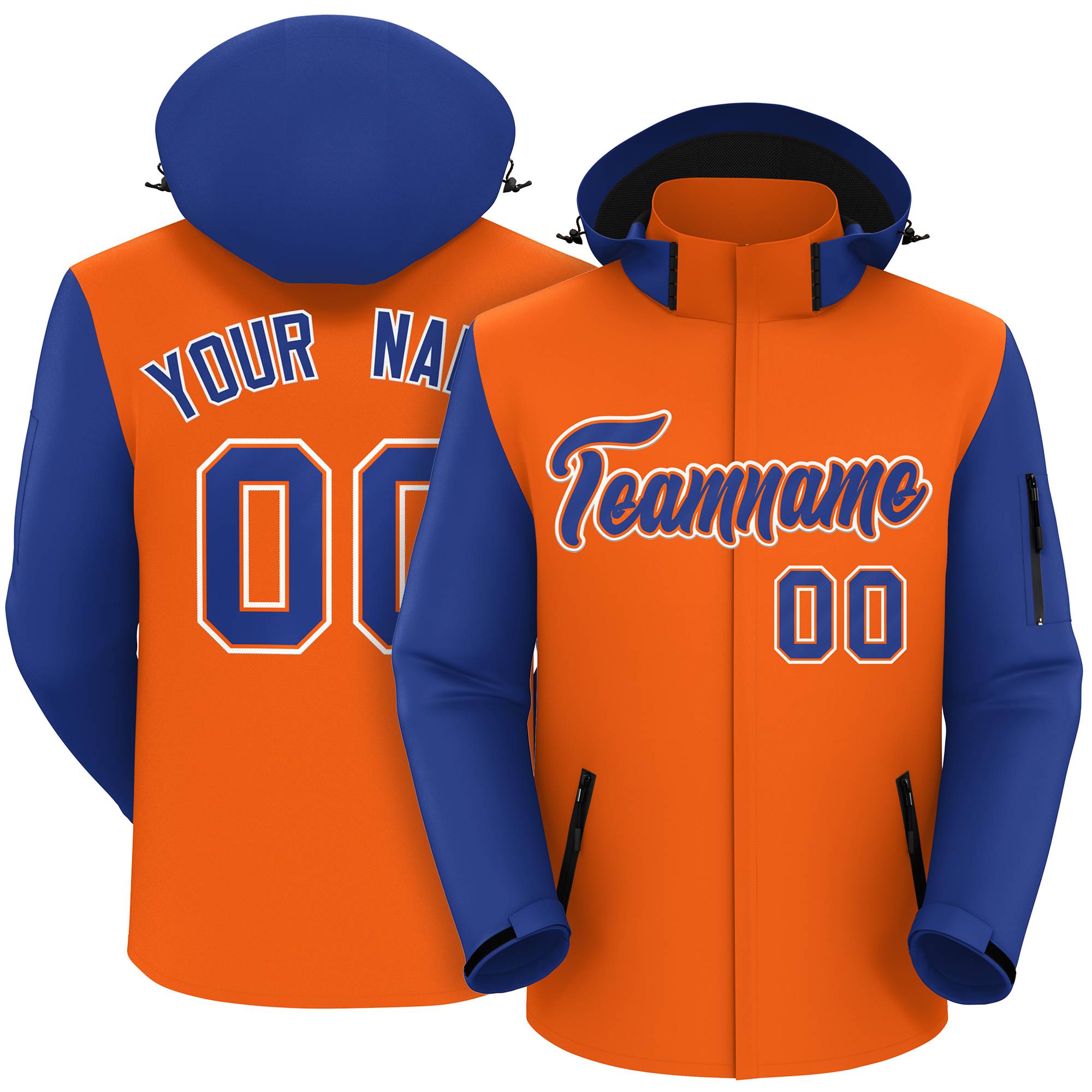 Veste imperméable à manches raglan orange royal-blanc personnalisée