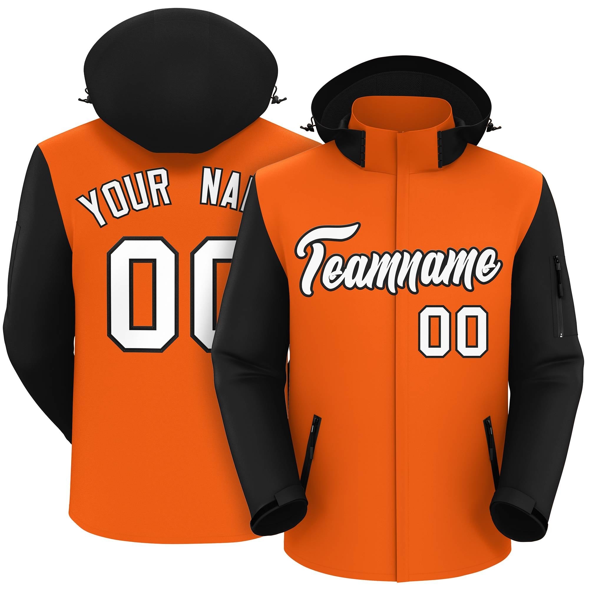 Custom Orange Black-White Raglan Sleeves Waterproof Jacket