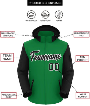 Custom Kelly Green Black-White Raglan Sleeves Waterproof Jacket