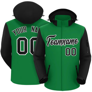 Custom Kelly Green Black-White Raglan Sleeves Waterproof Jacket