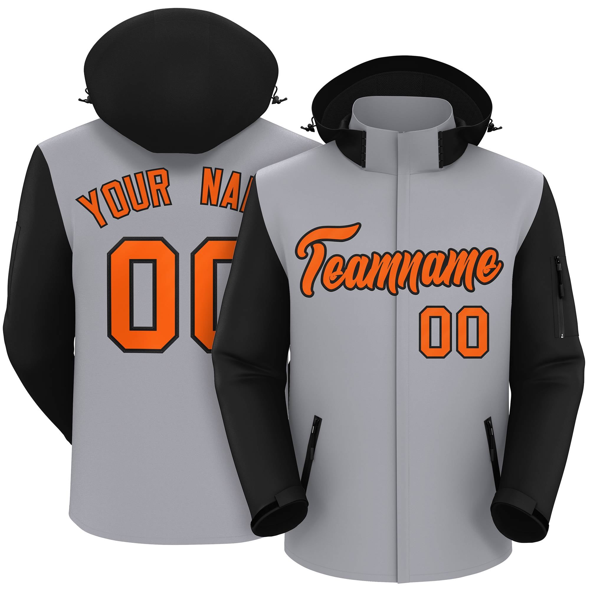 Veste imperméable à manches raglan personnalisée gris noir-orange